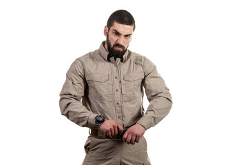 Young Man Holding a Bomb on White Background