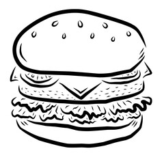 Burger with Cheese, tomato and lettuce Illustration