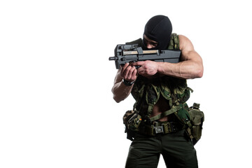 Fototapeta premium Soldiers With Gun on a White Background