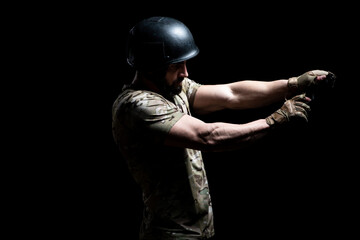 Soldiers With Gun on a Black Background