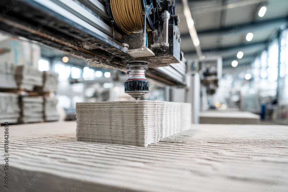 Poster industrial 3d printer creating a detailed layered object using advanced additive manufacturing techn