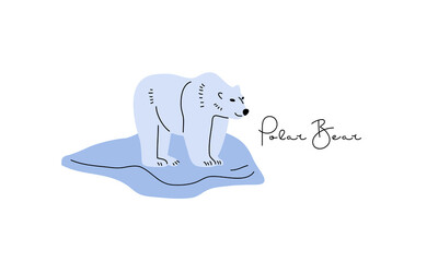 Polar Bear set. Flat vector illustrations of North animal. Adult polar bears standing, walking, sitting and hunting. Wild animals of Arctic Circle. Arctic white north animal