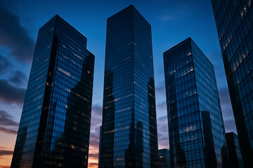 Obraz premium Skyscrapers at dusk Modern architecture against a twilight sky
