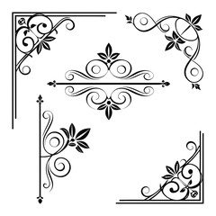 Elegant black flourish ornaments and corner designs
