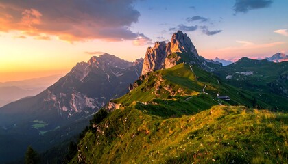 Majestic mountain range at sunset