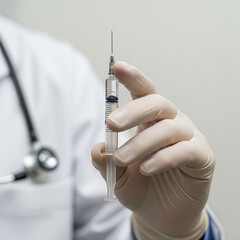 A doctor hand holding a syringe ready for an injection or a vaccine
