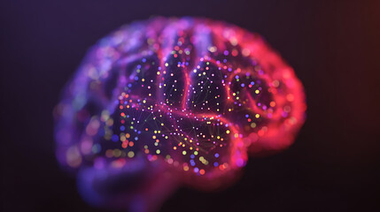 Neural network visualization of a human brain with glowing nodes and connections in vibrant colors