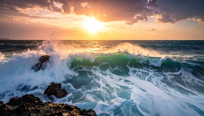 Obraz premium Dramatic sunset over a turbulent ocean