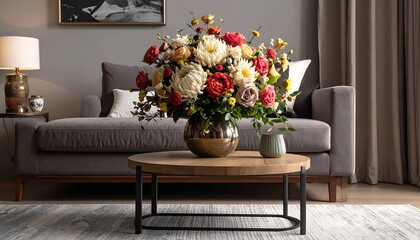 Modern living room with flowers