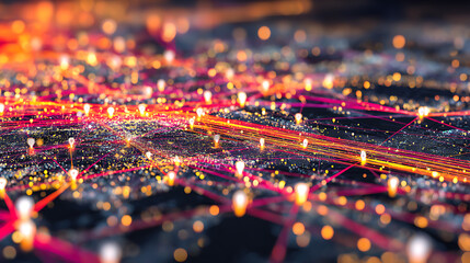 Abstract digital network with glowing connections and nodes, representing data flow and connectivity