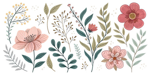 Hand-Drawn Floral Elements PNG Set – Isolated Transparent Background for Instagram Stories and Social Media