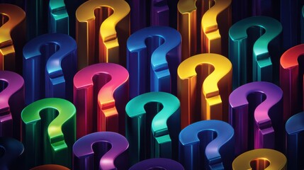 Vibrant digital art with colorful, 3D question marks creating a dynamic pattern perfect for quiz or educational content.