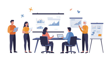 business presentation showing market data team discussion in a modern office illustrating strategic planning and corporate communication great for marketing