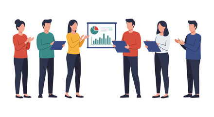 Successful teamwork presentation colleagues reviewing a data chart expressing support symbolizing collaboration and positive business performance.