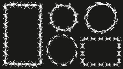 Set of Cyber Sigilism frames vector design with decorative vintage borders and floral elements.vector stamps neo tribal for cd, vinyl, album cover,posters