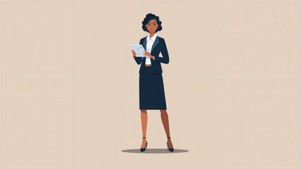 Vector art of businesswoman holding a tablet computer on a plain background