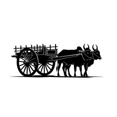 Naklejka premium Vintage Bullock Cart Vector Illustration in Black Silhouette Style