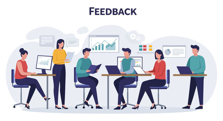 feedback session team collaboration in modern office sharing ideas and reports enhancing teamwork and boosting productivity for business growth
