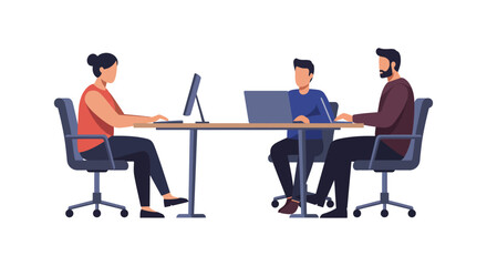 office workers collaborating on project using laptops at a table in modern office portraying teamwork  focus ideal for business presentations