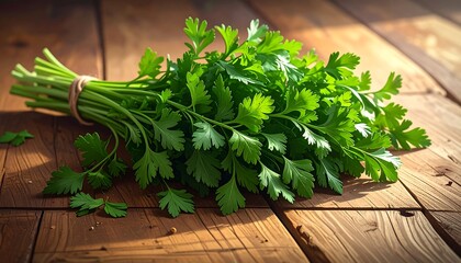 Fresh parsley bunch on wooden table