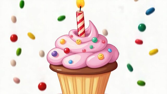 cartoon birthday cupcake creative drawing