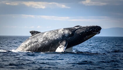 Majestic whale breaches ocean surface