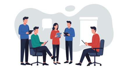Business meeting team collaboration with digital devices discussing strategy in an office fostering teamwork innovation  communication.