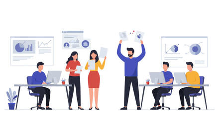 business team analyzing data for market growth diverse professionals collaborating in modern office showcasing teamwork strategy and successful project completion