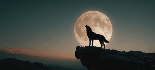 Wolf Silhouette Howling at Full Moon