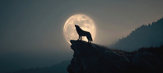 Wolf Silhouette Howling at Full Moon