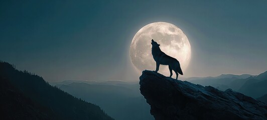 Wolf Silhouette Howling at Full Moon