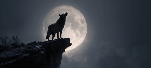 Wolf Silhouette Howling at Full Moon