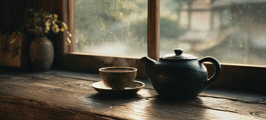 Tea by Rainy Window With Soft Light
