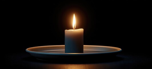 Single Candle Flame in Still Darkness