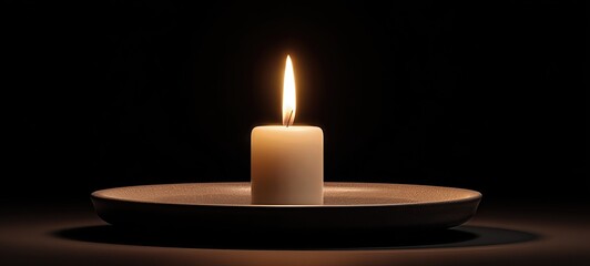 Single Candle Flame in Still Darkness