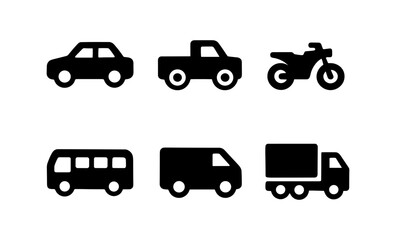Fototapeta premium Silhouette icons of different vehicle types for simple transportation design