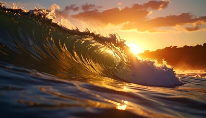 Dramatic sunset over ocean waves