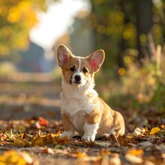 Adorable puppy in autumn leaves