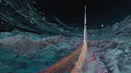 Abstract Digital Cityscape With Tower