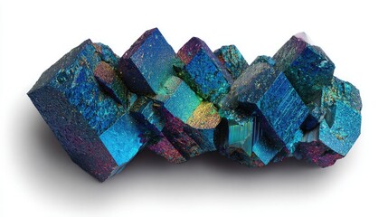 Colorful Iridescent Crystal Clusters On White Background