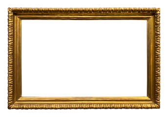 Vintage gilded antique picture frame with ornaments on transparent background.	
