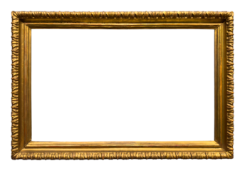 Vintage gilded antique picture frame with ornaments on transparent background.	
