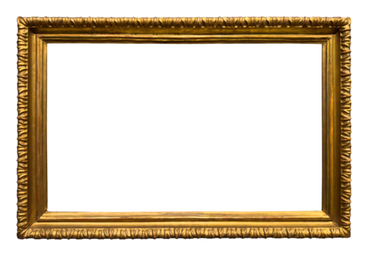 Vintage gilded antique picture frame with ornaments on transparent background.	
