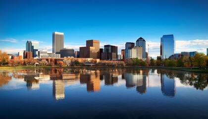 Naklejka premium denver skyline with reflection in water