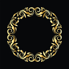 Vector set of decorative elements for design. Elegant line art frames for invitations, greeting cards, scrapbooking. Golden elements on black background