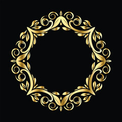 Vector set of decorative elements for design. Elegant line art frames for invitations, greeting cards, scrapbooking. Golden elements on black background
