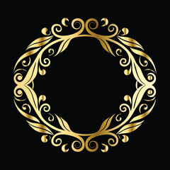 Vector set of decorative elements for design. Elegant line art frames for invitations, greeting cards, scrapbooking. Golden elements on black background