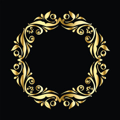 Vector set of decorative elements for design. Elegant line art frames for invitations, greeting cards, scrapbooking. Golden elements on black background