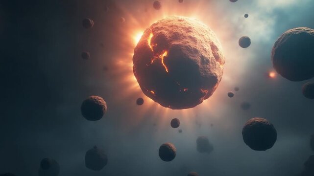 immense cluster of perilous asteroids within a misty universe