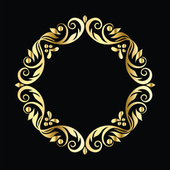 Vector set of decorative elements for design. Elegant line art frames for invitations, greeting cards, scrapbooking. Golden elements on black background